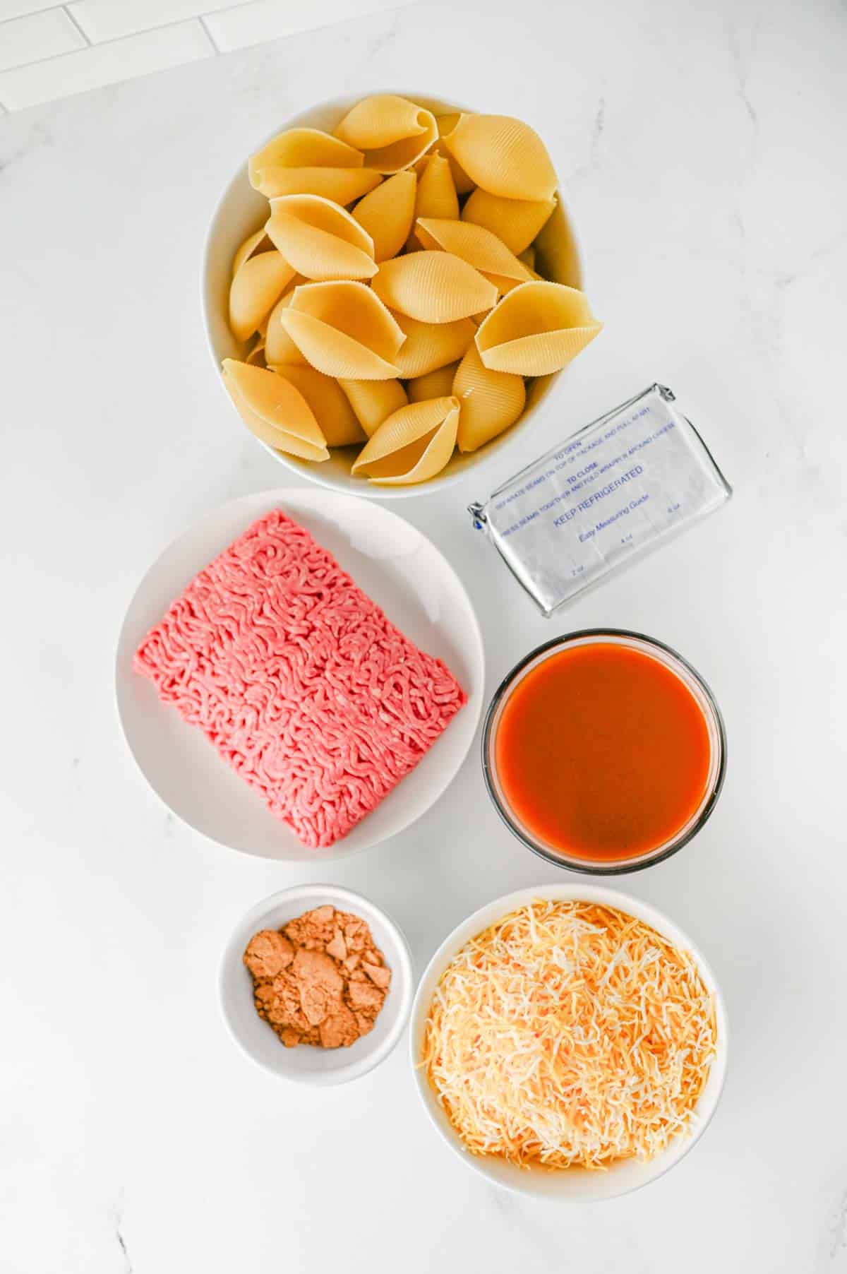 mexican stuffed shells ingredients on the kitchen counter