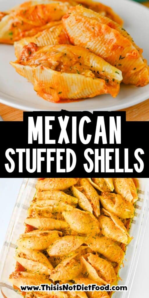 Mexican Stuffed Shells are an easy, cheesy dinner packed with bold Tex-Mex flavor! Jumbo pasta shells are filled with seasoned ground beef, taco seasoning, and cream cheese, then topped with enchilada sauce and shredded fiesta blend cheese before baking until hot and bubbly. This Mexican Stuffed Shells recipe is perfect when you need easy ground beef recipes for dinner, family friendly dinner ideas, quick weeknight meals, or a fun twist on classic stuffed shells. Add this cheesy ground beef casserole to your list of easy Mexican dinner recipes, taco inspired meals, pasta dinner ideas, and comfort food recipes. With simple ingredients and just 15 minutes of prep, these enchilada stuffed shells are great for busy nights, Taco Tuesday, or anytime you're craving cheesy Mexican pasta!