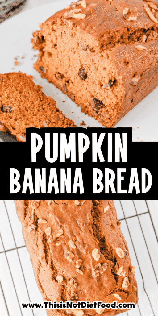 This Pumpkin Banana Bread is the ultimate cozy fall baking recipe, combining moist banana bread with pumpkin puree and warm pumpkin pie spice in one easy homemade loaf. If you love Pumpkin Bread Recipes, Banana Bread Recipes, Pumpkin Banana Bread Recipes, and Easy Fall Baking Recipes, this simple quick bread is a must-try. Ripe bananas and pumpkin puree keep every slice incredibly soft and moist, while brown sugar adds rich sweetness and chopped walnuts bring a delicious crunch. Serve this Easy Pumpkin Banana Bread for breakfast, brunch, dessert, or an afternoon snack with coffee. It's a delicious way to use Overripe Bananas and Canned Pumpkin and belongs on every list of Fall Bread Recipes, Pumpkin Recipes, Fall Desserts, Autumn Baking Ideas, and Cozy Fall Recipes.