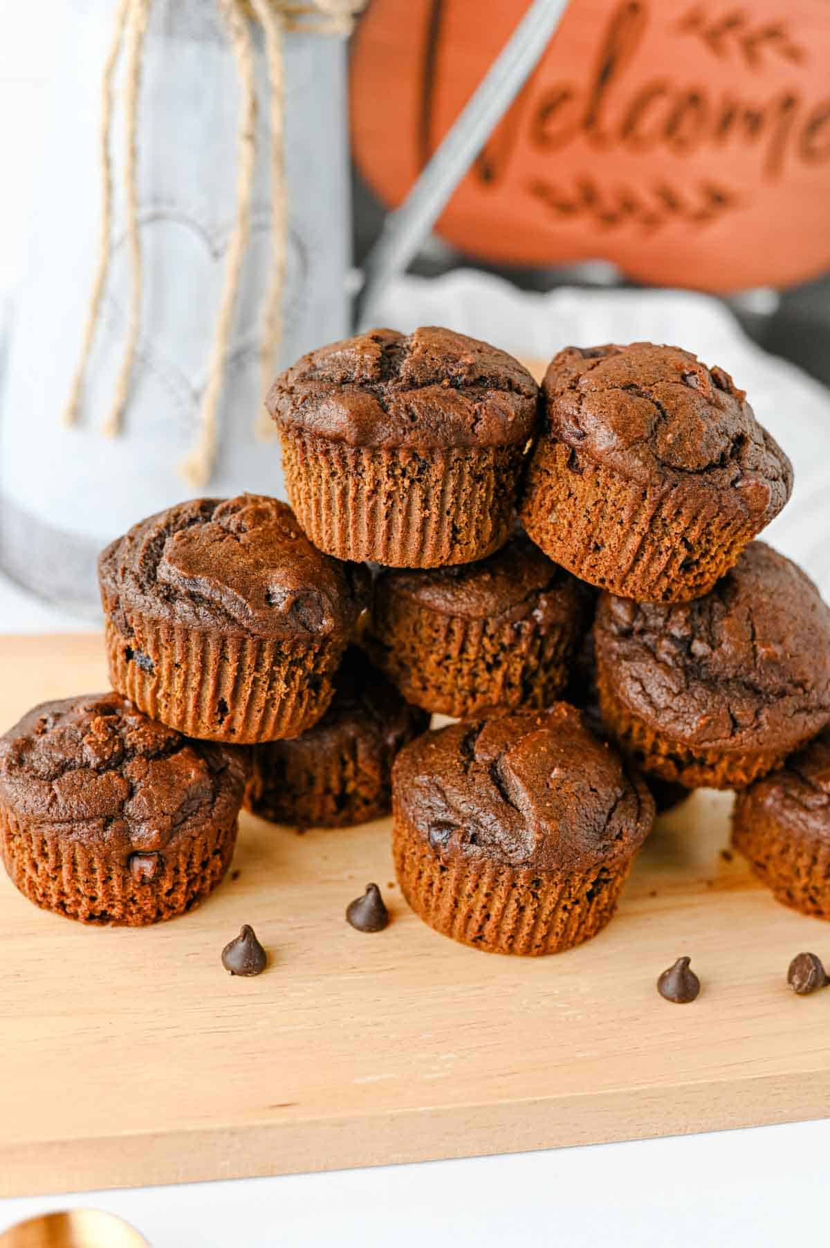 These Pumpkin Chocolate Muffins are the ultimate cozy treat for fall baking! Made with pumpkin puree, cocoa powder, sour cream, and plenty of semi sweet chocolate chips, these moist Pumpkin Chocolate Chip Muffins are rich, fluffy, and loaded with chocolate in every bite. If you love Easy Pumpkin Recipes, Chocolate Pumpkin Muffins, Pumpkin Recipes Dessert ideas, and homemade Fall Muffins, this recipe belongs on your baking list. They're perfect for breakfast, dessert, lunchboxes, after-school snacks, or Thanksgiving morning. Add these easy Pumpkin Muffins to your favorite Fall Baking Recipes, Pumpkin Chocolate Recipes, Fall Dessert Ideas, and Pumpkin Baking Ideas. These moist Chocolate Chip Pumpkin Muffins are simple to make and ready in under 40 minutes for an easy autumn treat the whole family will love!