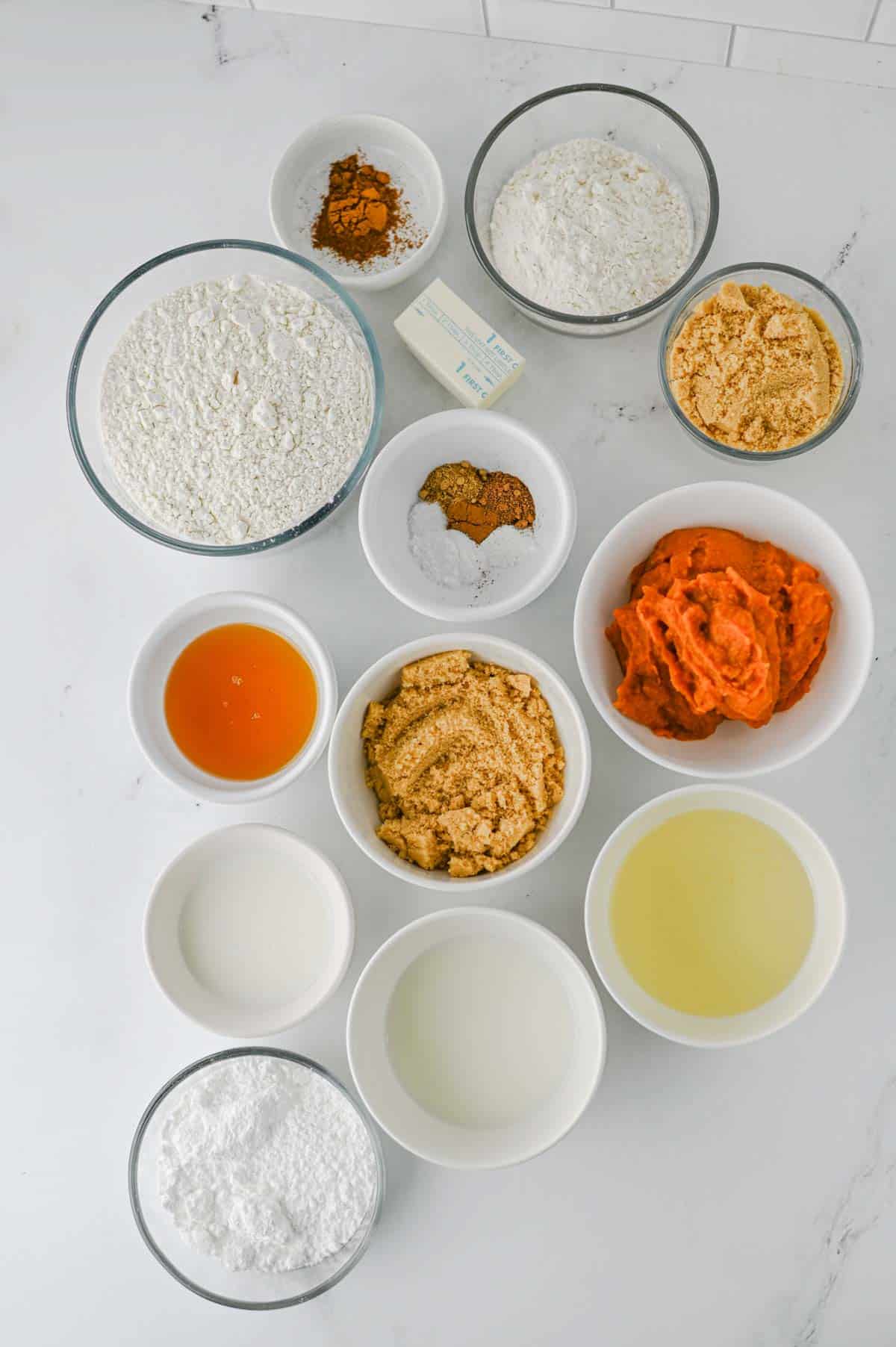 pumpkin coffee cake ingredients on the kitchen counter