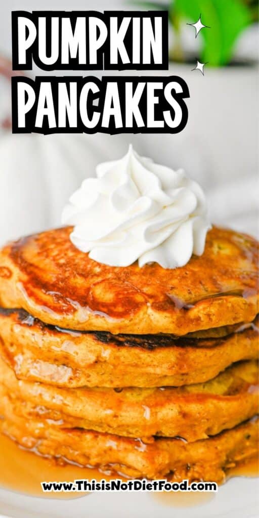 These fluffy Pumpkin Pancakes are the ultimate cozy fall breakfast, made with pumpkin puree, pumpkin pie spice, cinnamon, brown sugar and melted butter for warm autumn flavor in every bite. This easy Pumpkin Pancakes Recipe makes soft, thick and fluffy pancakes that are perfect for weekend breakfasts, Thanksgiving morning, Halloween breakfast or a fall brunch. If you're looking for Easy Pumpkin Pancakes, Pumpkin Breakfast Recipes, Fall Breakfast Ideas or recipes using pumpkin puree, save this one! Top these homemade pumpkin pancakes with butter, maple syrup, whipped cream, chopped pecans or walnuts and an extra sprinkle of pumpkin pie spice. These Pumpkin Spice Pancakes are an easy way to use canned pumpkin and make a delicious breakfast for the whole family during pumpkin season.