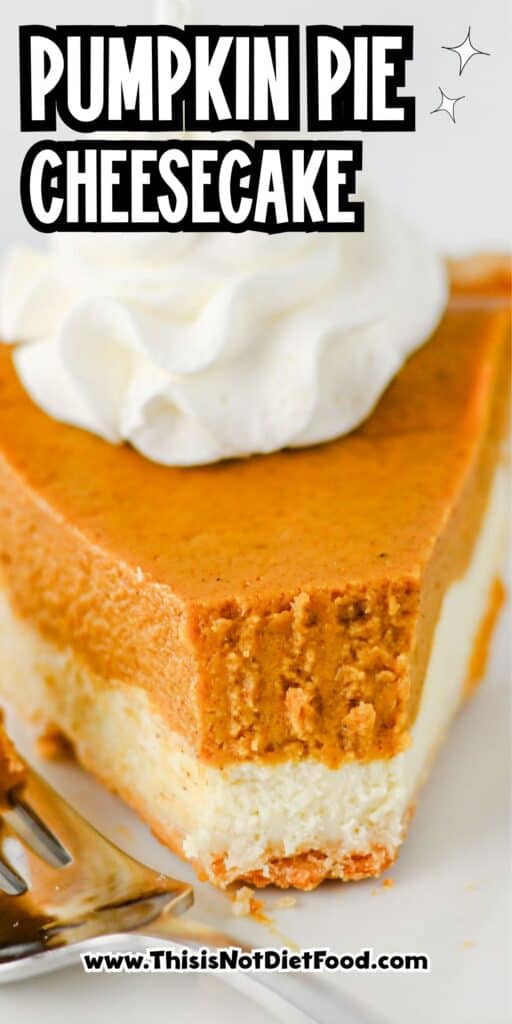 Pumpkin Pie Cheesecake is the perfect fall dessert when you can’t decide between classic pumpkin pie and creamy cheesecake! This easy Pumpkin Pie Cheesecake Recipe starts with a premade flaky pie crust and layers a sweet vanilla cream cheese filling with a rich pumpkin pie filling made with pumpkin puree, brown sugar, pumpkin pie spice, eggs, and heavy cream. It’s a delicious Thanksgiving dessert, holiday pie recipe, and fall baking idea for family dinners, potlucks, Friendsgiving, or Christmas. If you love easy pumpkin desserts, pumpkin cheesecake recipes, homemade pumpkin pie, and creamy cheesecake, this layered dessert is a must-try. Save this easy pumpkin cheesecake pie for your fall dessert recipes, Thanksgiving pie ideas, holiday baking, and pumpkin recipes to make all season long!