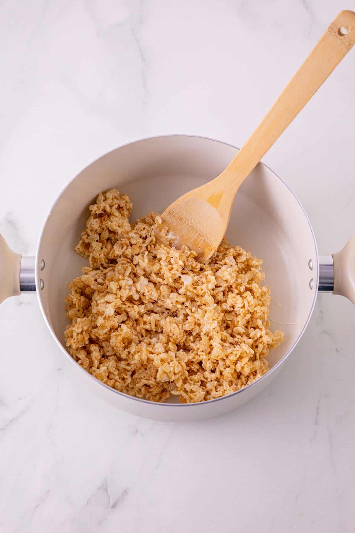 rice krispie treat mixture in a pot