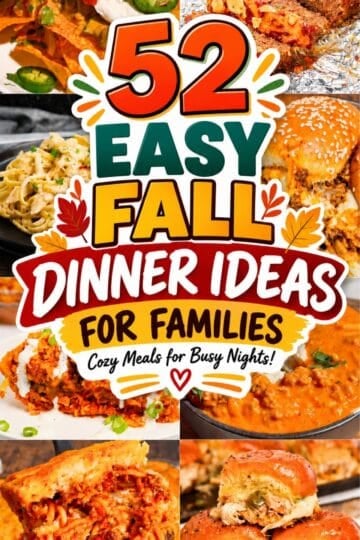 These 52 Easy Fall Dinners are packed with cozy family meals for busy September nights and crisp autumn evenings. Find Fall Casserole Recipes For Dinner, hearty soups, comforting pasta, sliders, skillet meals, slow cooker favorites and other Easy Fall Dinner Ideas everyone can dig into. Whether you need Quick Fall Dinner Ideas after school, Fall Sunday Dinner Ideas for the weekend or Lazy Dinners when cooking feels like too much, this roundup has plenty to choose from. Save these Fall Dinner Recipes for September Dinner Ideas, Simple Fall Dinners, Fall Weeknight Dinners, Cheap Fall Dinners and family meal planning. These cozy Fall Meals include kid friendly options for Picky Eaters plus comforting recipes perfect for chilly nights, busy families and easy autumn dinners.