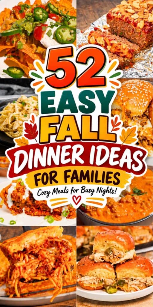 These 52 Easy Fall Dinners are packed with cozy family meals for busy September nights and crisp autumn evenings. Find Fall Casserole Recipes For Dinner, hearty soups, comforting pasta, sliders, skillet meals, slow cooker favorites and other Easy Fall Dinner Ideas everyone can dig into. Whether you need Quick Fall Dinner Ideas after school, Fall Sunday Dinner Ideas for the weekend or Lazy Dinners when cooking feels like too much, this roundup has plenty to choose from. Save these Fall Dinner Recipes for September Dinner Ideas, Simple Fall Dinners, Fall Weeknight Dinners, Cheap Fall Dinners and family meal planning. These cozy Fall Meals include kid friendly options for Picky Eaters plus comforting recipes perfect for chilly nights, busy families and easy autumn dinners.