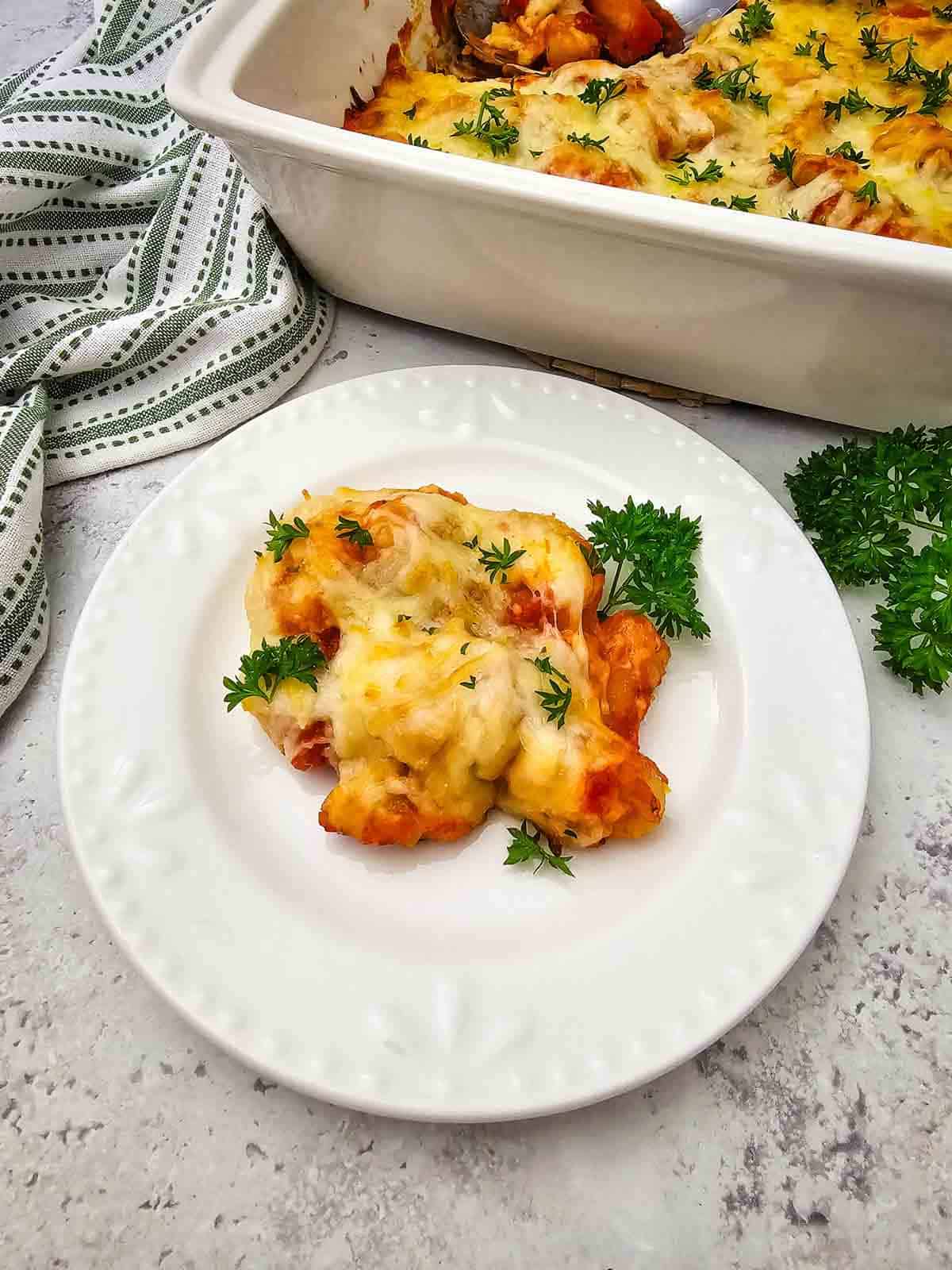 cheesy baked gnocchi on a plate