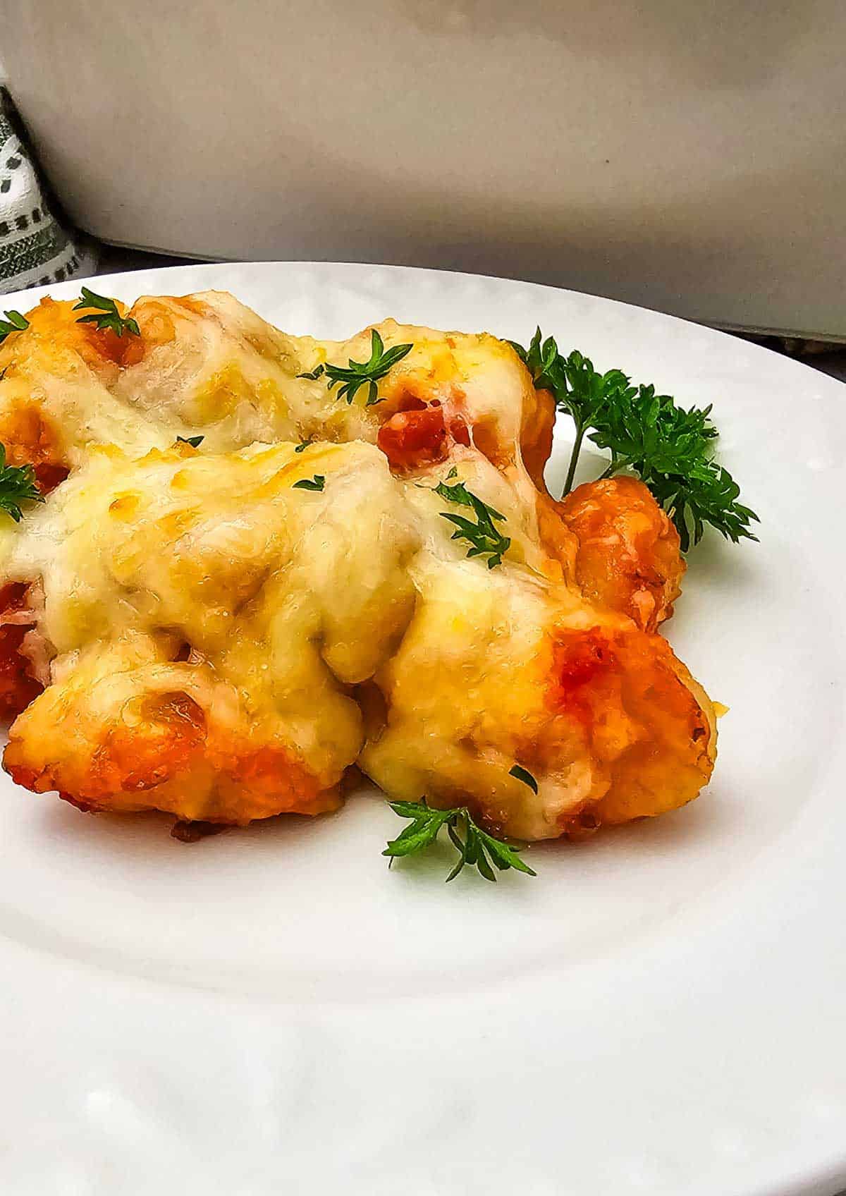 cheesy tomato sauce gnocchi on a plate