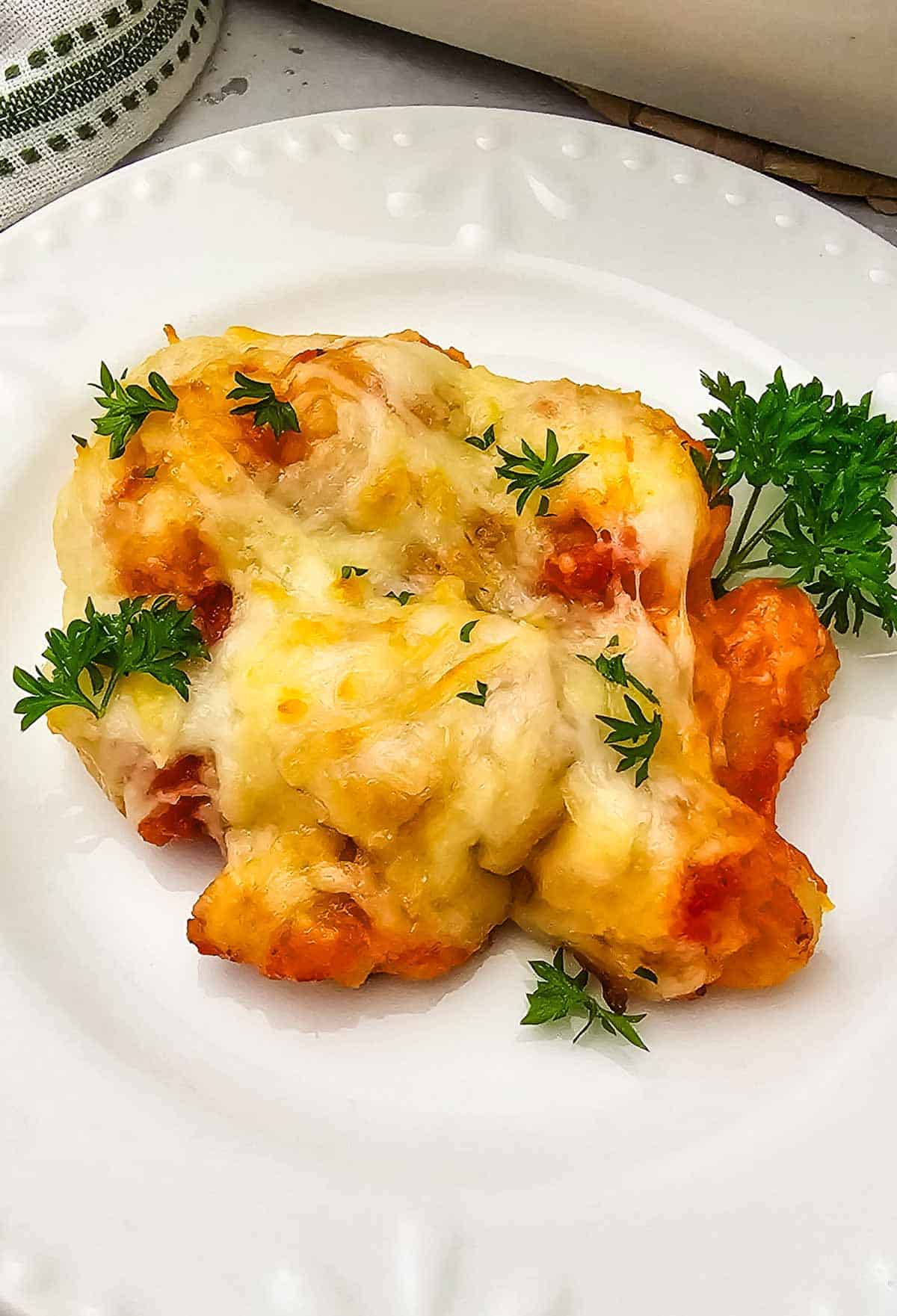 baked cheesy gnocchi on a plate