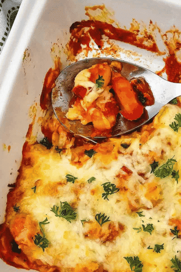 This easy Baked Gnocchi recipe is the perfect comfort food dinner for busy weeknights, lazy weekends, and family meals when you need something simple but satisfying. Tender potato gnocchi is layered with rich pasta sauce, shredded mozzarella cheese, parmesan cheese, and fresh parsley, then baked until hot, bubbly, and golden on top. This cheesy gnocchi bake is a quick casserole recipe made with just a few ingredients, but it tastes like a hearty Italian-inspired dinner everyone will love. Save this baked gnocchi casserole for an easy meatless dinner, simple pasta bake, vegetarian dinner idea, easy casserole recipe, cozy comfort food meal, kid-friendly dinner, quick weeknight recipe, or cheesy baked pasta dish served with garlic bread and salad.