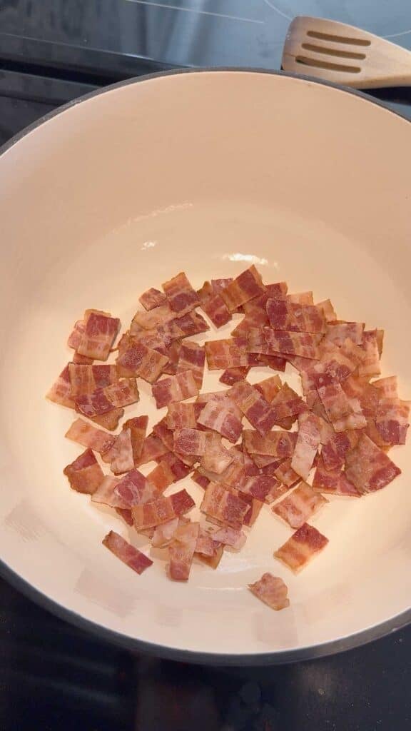 chopped bacon in a pot