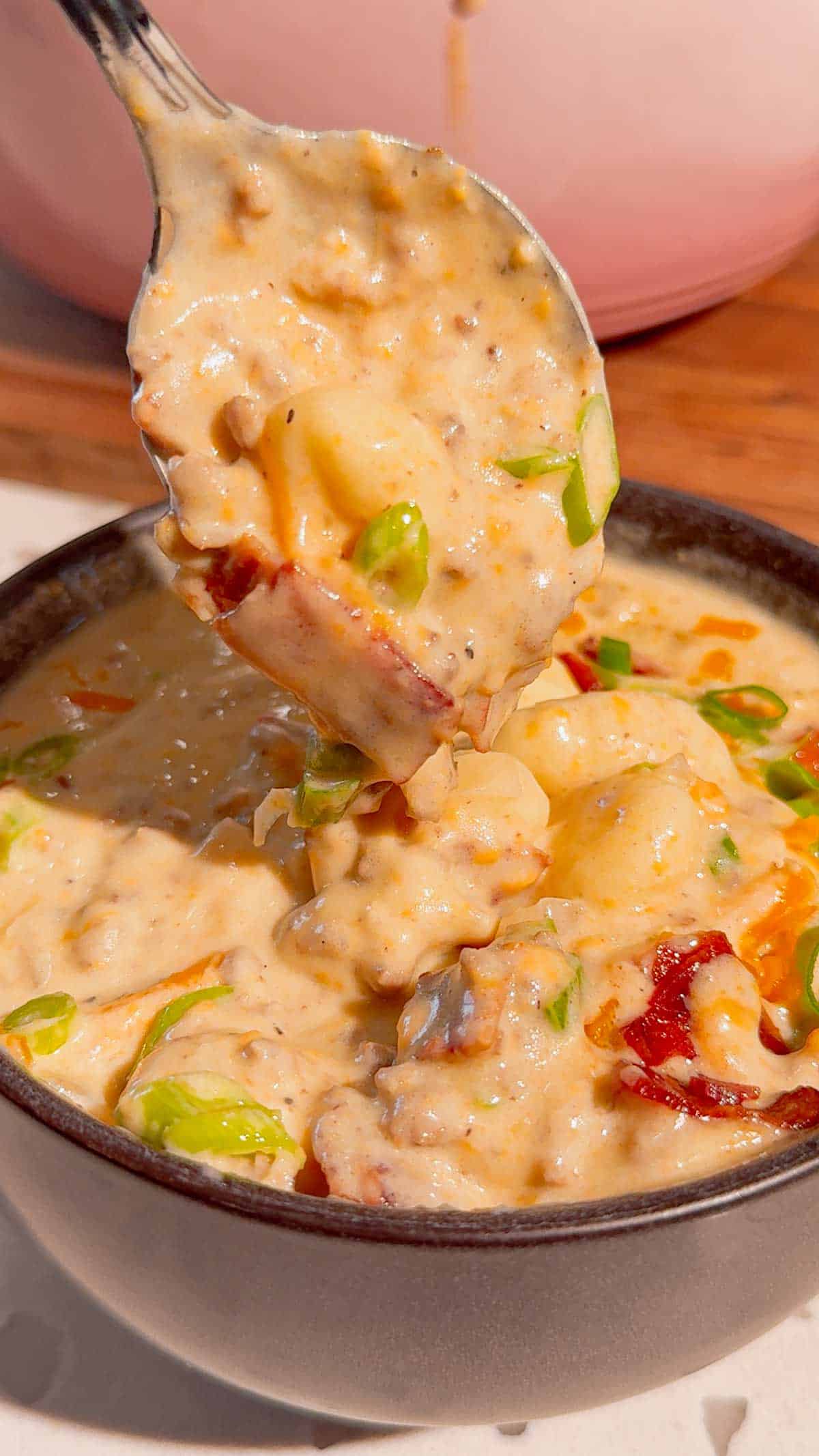 spoonful of cheeseburger gnocchi soup