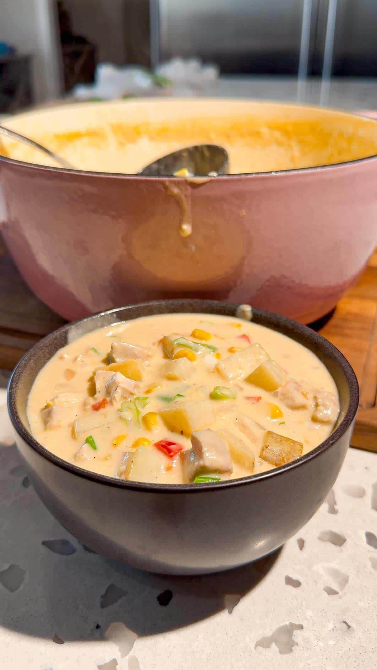bowl of creamy chicken corn chowder