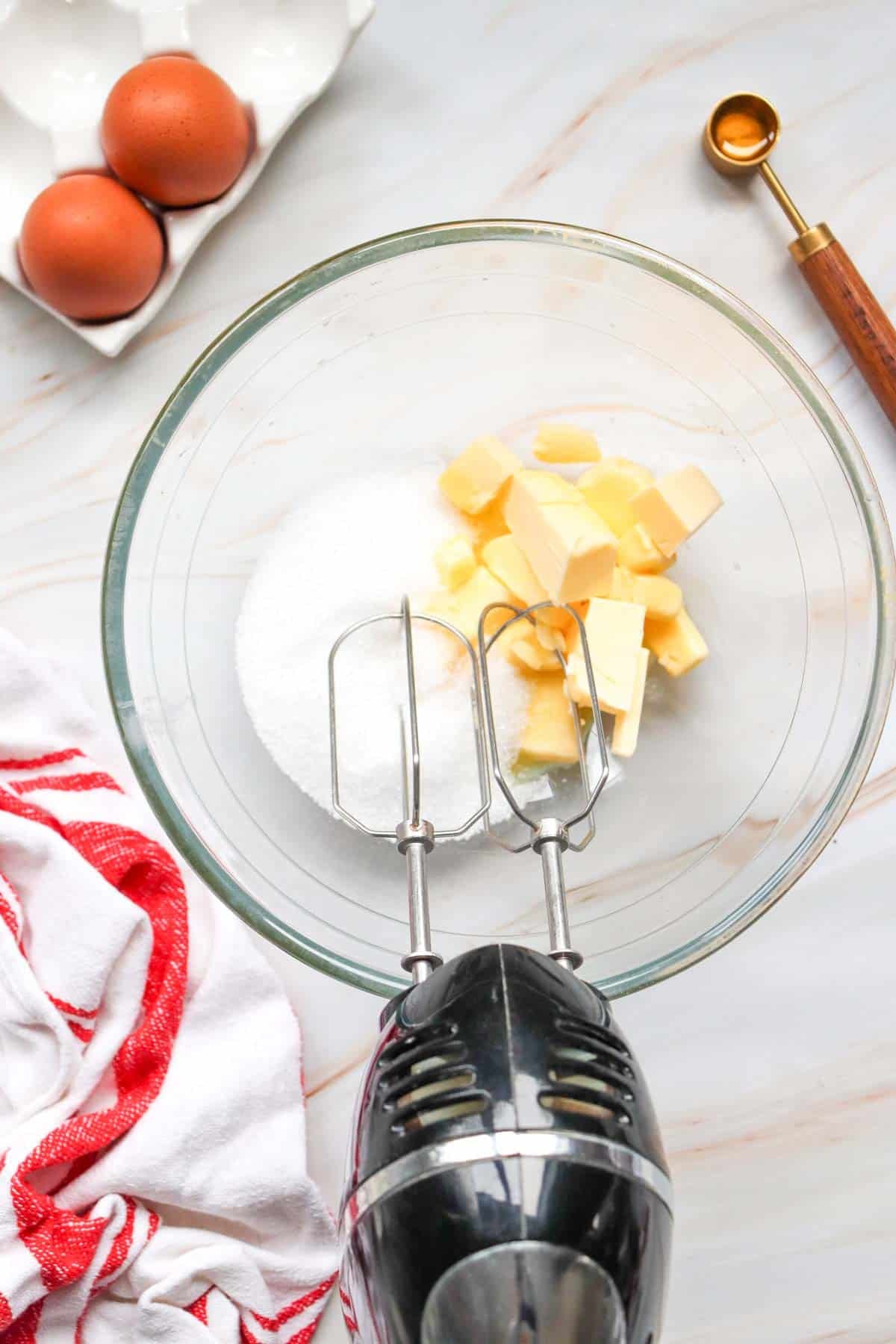 butter and sugar in a mixing bowl