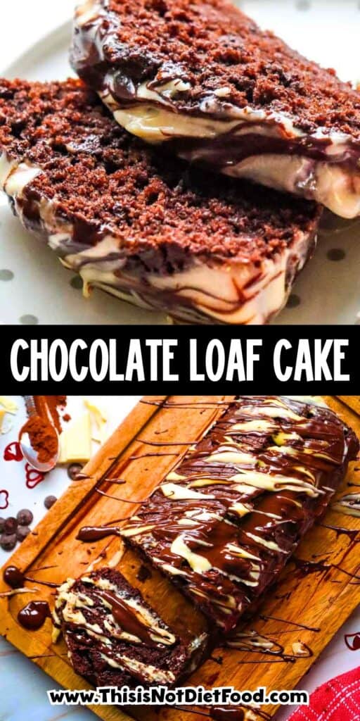 This Chocolate Loaf Cake is a rich, moist and decadent dessert that's perfect for chocolate lovers! This easy Chocolate Loaf Cake Recipe is made with cocoa powder, buttermilk and dark chocolate chips for a soft, tender crumb packed with chocolate flavor. Topped with a dark chocolate and white chocolate drizzle, this homemade chocolate bread makes an impressive but simple dessert for any occasion. If you're looking for Easy Loaf Cake Recipes, Chocolate Dessert Recipes, Chocolate Bread Recipes, Easy Baking Recipes or a Moist Chocolate Cake Recipe, this one belongs on your baking list. Serve this Chocolate Chip Loaf Cake for birthdays, holidays, afternoon treats, brunch or dessert. It's an easy chocolate cake that's delicious with coffee, tea or a glass of milk and perfect for sharing!