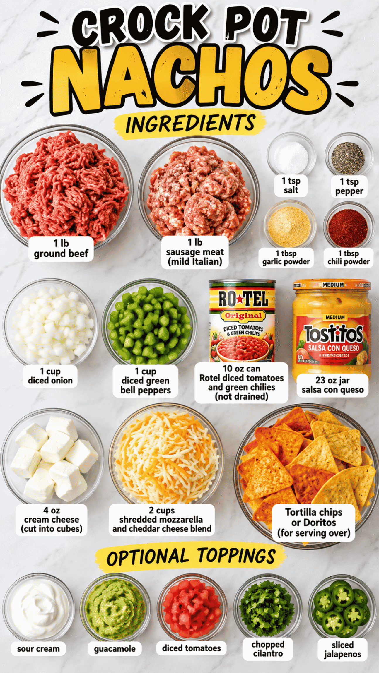 crockpot nachos ingredients on the kitchen counter
