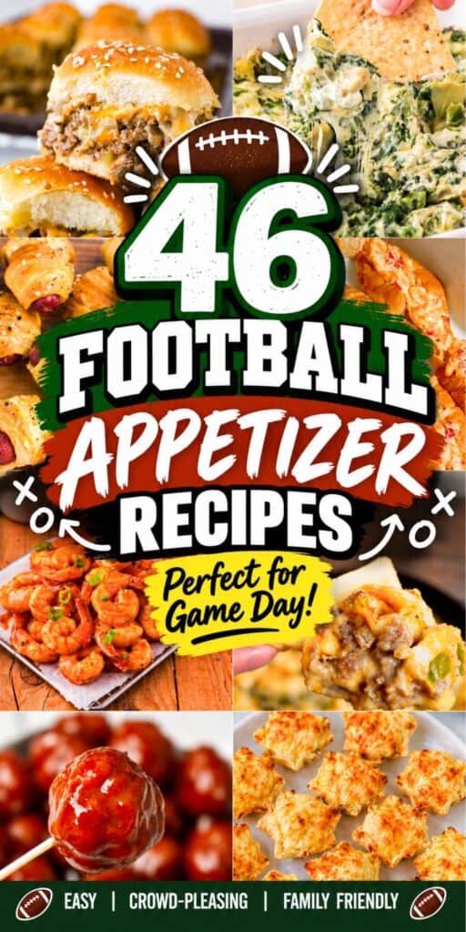 Planning a football watch party just got easier with this collection of 46 crowd-pleasing appetizers. These Tailgate Food Ideas are packed with dips, sliders, savory bites, cheesy snacks, meatballs and more, making them perfect Football Recipes Appetizers for feeding hungry fans. Find Football Appetizers Easy Finger Foods, Game Day Finger Foods, Gameday Appetizers and Easy Appetizers For A Party without overcomplicating your menu. Whether you need Football Party Food Ideas for Sunday, Tailgate Finger Food for the parking lot, or Super Bowl Easy Appetizers for the biggest game of the year, there is something here for every crowd. Save these Football Food Ideas Appetizers for Football Sunday Food, fall potlucks, parties and your next football watch party! Save it now for kickoff!