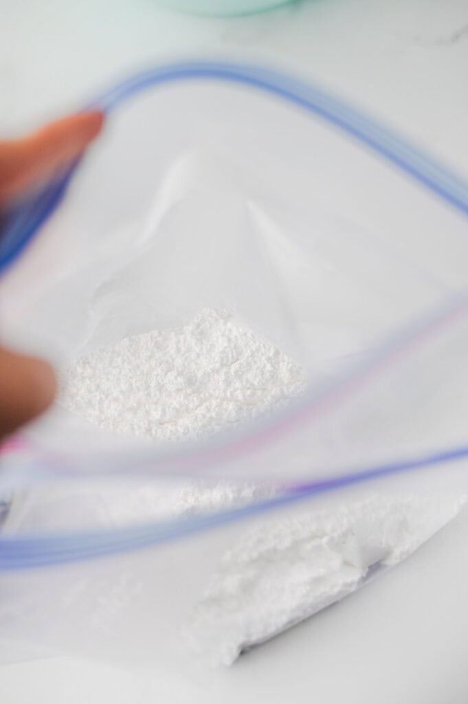 powdered sugar in a ziplock bag