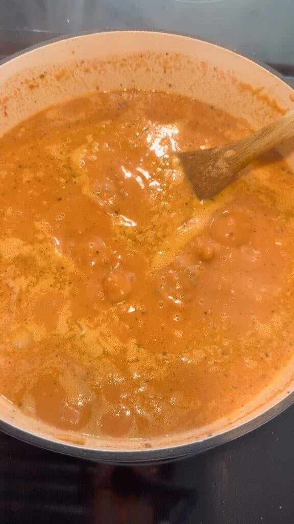 lasagna soup simmering in a pot