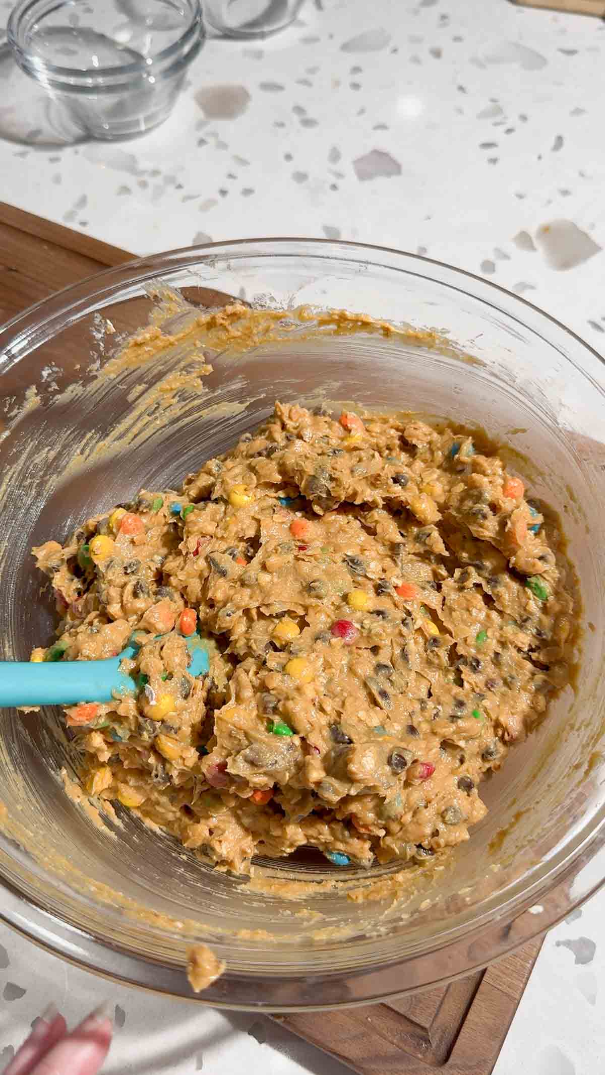 monster cookie dough dip in a mixing bowl