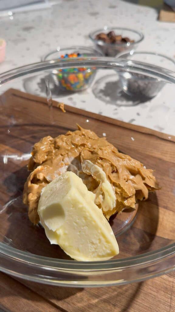 peanut butter and butter in a glass bowl