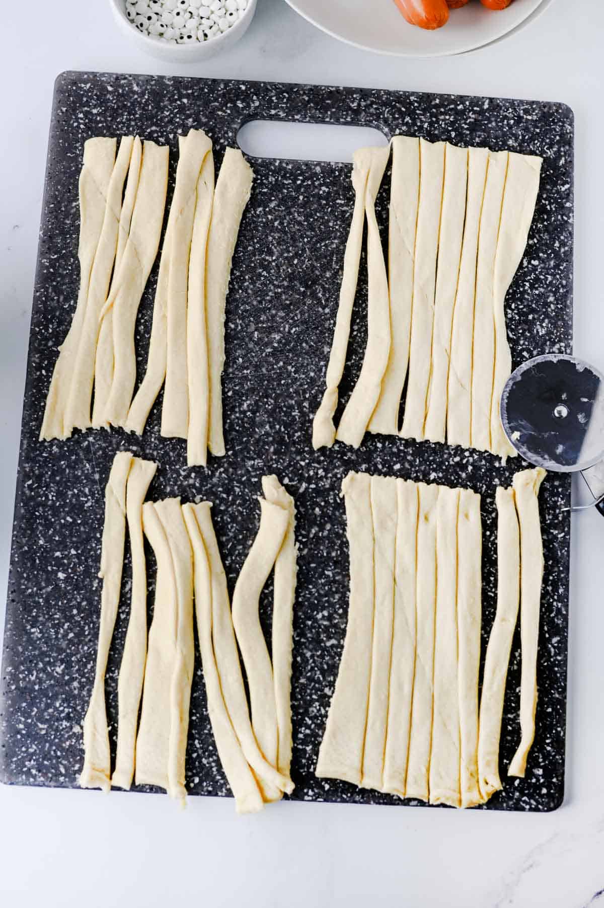 crescent roll dough cut into thin slices