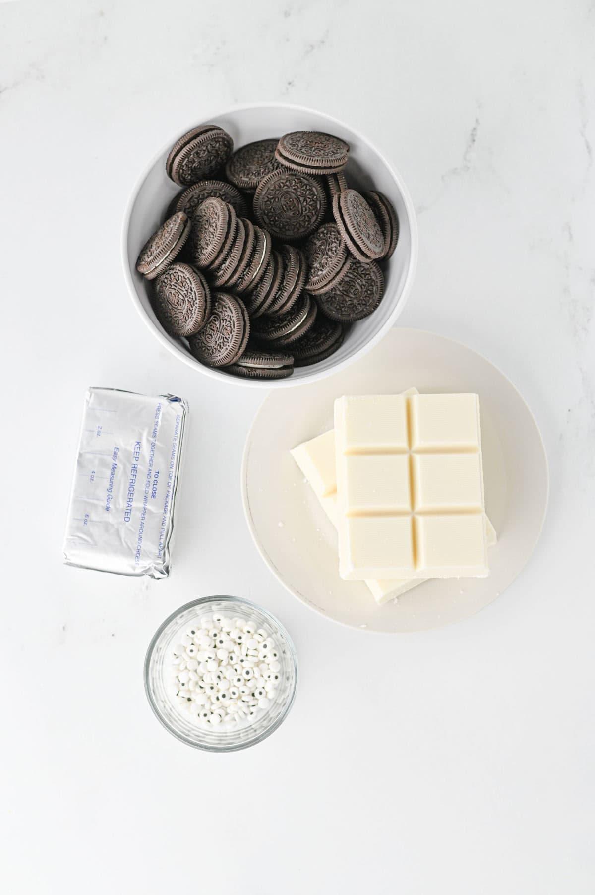 mummy oreo balls ingredients on the kitchen counter