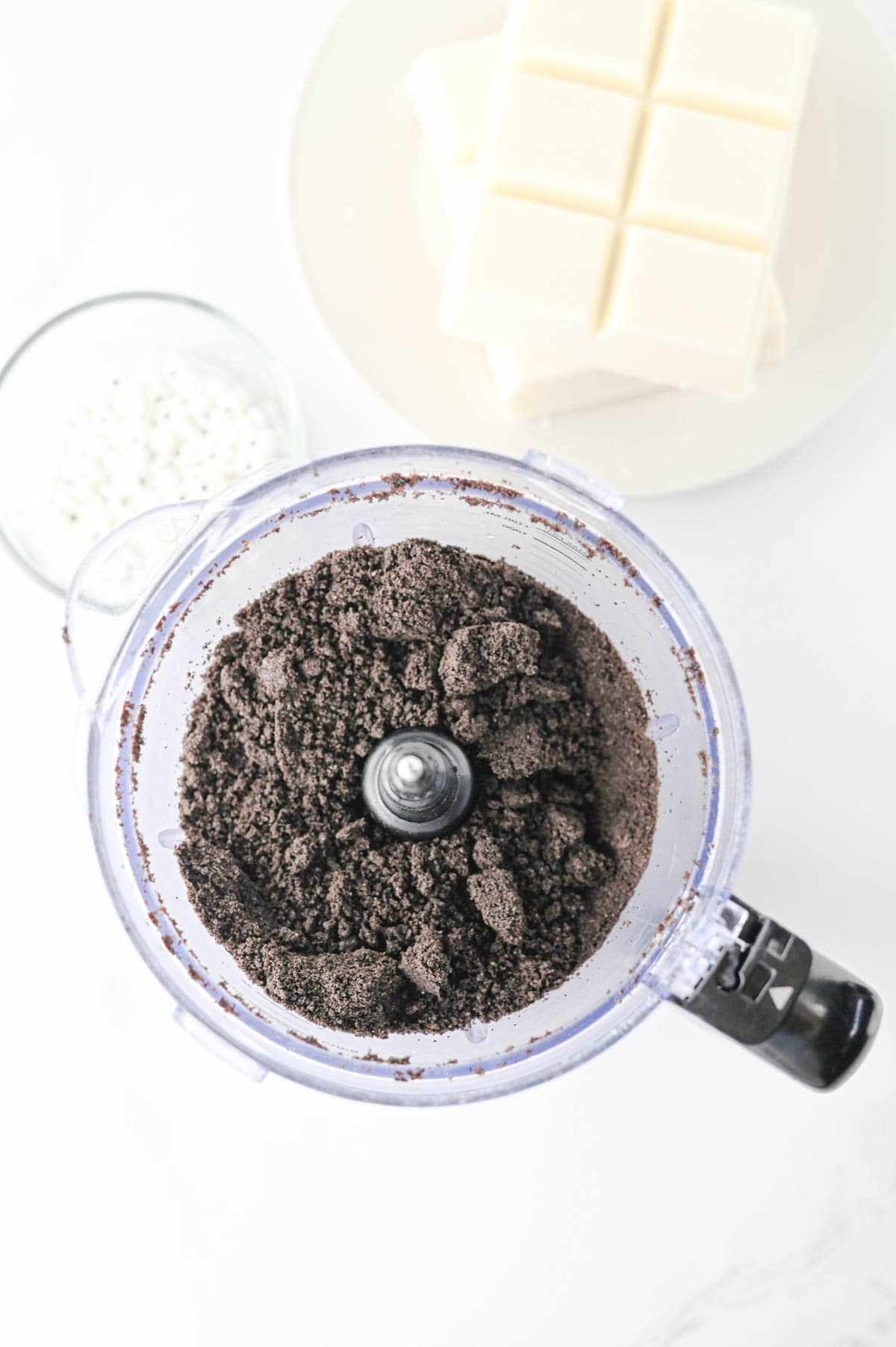 crushed oreos in a food processor
