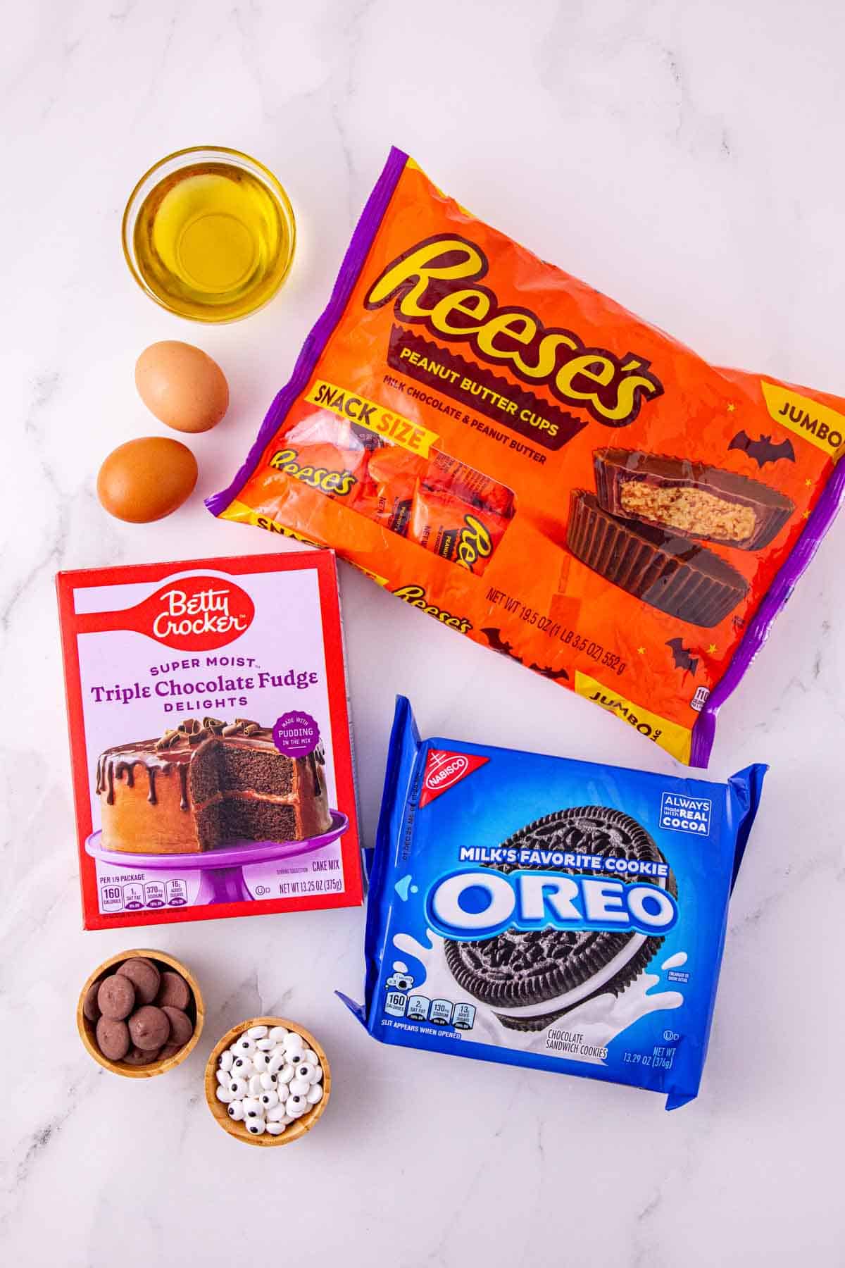reese's oreo bat cookies ingredients on the kitchen counter
