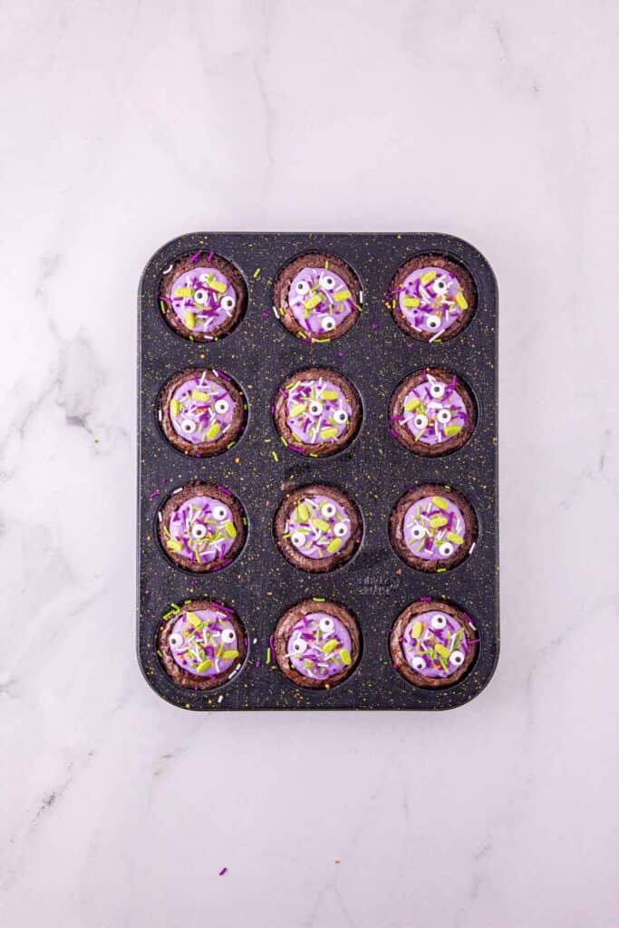 witch cauldron brownies in a mini muffin tin