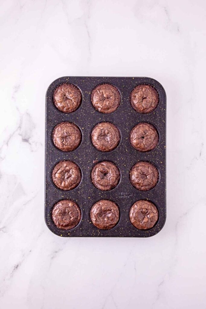 baked mini brownies in a muffin tin