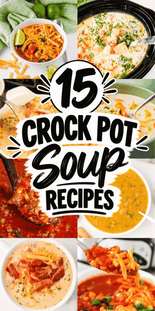 Need dinner ideas that don't involve babysitting a pot on the stove? These 15 crock pot soup recipes make cold-weather cooking so much easier. Search this collection for Crockpot Soup Recipes Slow Cooker, Easy Fall Soup Recipes, Easy Dinner Recipes, Slow Cooker Meals, Crock Pot Soups And Stews, and Crockpot Soups And Stews. Find comforting dinner inspiration for busy school nights, chilly weekends, and days when you want less hands-on cooking. Explore ideas for Crock Pot Meals, Fall Crockpot Recipes Soup, and Easy Crockpot Meals. These recipes are worth keeping on hand whenever the forecast calls for soup. A warm bowl of soup makes the easiest dinner plan feel like a win. You'll be glad you saved these ideas before the next hectic week. Save this pin for your next soup night!