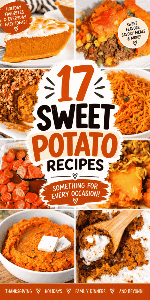 Need new ways to use sweet potatoes? This collection of 17 Sweet Potato Recipes is packed with sweet, savory and comforting ideas for holidays, family dinners and easy sides. Save this roundup for Dinner Ideas With Sweet Potatoes, Easy Sweet Potato Recipes, Sweet Potato Ideas and Things To Make With Sweet Potatoes. From Roasted Sweet Potatoes and Mashed Sweet Potato Recipes to casseroles, baked dishes and creative Sweet Potato Main Dish Recipes, there is something for every craving. You'll find inspiration for Thanksgiving Sweet Potato Casserole, Sweet Potato Side Dish recipes, Whole Baked Sweet Potatoes and more. These Dishes With Sweet Potatoes are perfect when you want simple recipes that bring big flavor to weeknight dinners, fall gatherings and holiday menus.