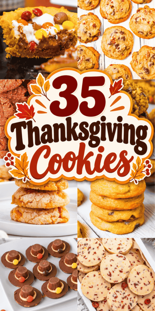 These 35 Thanksgiving Cookies are packed with festive fall flavor and plenty of inspiration for your holiday baking list. From Homemade Butter Pecan Cookies and Pecan Pie Cookies to Pumpkin Chocolate Chip Cookies, cranberry favorites, Turkey Cookies and Thanksgiving Cookies Decorated, there is something for every dessert table. Save these Fall Cookie Recipes when you need Thanksgiving Cookie Recipes, Thanksgiving Dessert Ideas, Thanksgiving Sweet Treats or easy Holiday Baking Recipes for family gatherings, Friendsgiving and cookie exchanges. This collection includes Seasonal Cookie Recipes, Fall Flavor Cookies, Autumn Cookies and Fun Thanksgiving Cookies that are perfect for a Cookie Tray, Thanksgiving Cookie Board, bake sale or Holiday Celebration. Pick a few favorites and make your Thanksgiving dessert spread extra sweet.