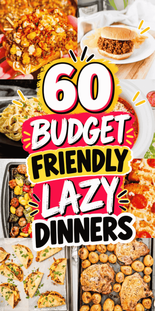 Need Weeknight Dinner Ideas that will not drain your grocery budget or your energy? This collection of 60 budget friendly lazy dinners is packed with simple, satisfying meals for busy households. Explore Cheap Easy Meals, Easy Weeknight Meals, Quick Family Meals, and Easy Dinner Recipes For Family that make the most of everyday groceries. You will find ideas for hearty mains, cheesy favorites, simple chicken dinners, and easy comfort food without fancy ingredients. Perfect for dinner meal planning, busy school nights, and those evenings when you need a good meal without a big grocery haul. No fancy cooking skills required. No complicated steps needed. Great for everyday meals. Perfect for busy families.