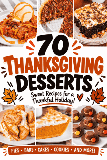 These 70 Thanksgiving desserts are packed with sweet ideas for your holiday table, from classic pies and pumpkin treats to cheesecakes, cookies, bars, cakes and easy no bake favorites. Whether you need Thanksgiving Desserts For A Crowd, Simple Thanksgiving Desserts or Unique Thanksgiving Desserts, this collection has something for every celebration. Find Quick And Easy Thanksgiving Desserts, Cute Thanksgiving Desserts, Thanksgiving Baking Ideas, decadent pecan desserts, apple desserts and festive fall treats perfect for Thanksgiving dinner, Friendsgiving or a holiday party. Save these Easy Thanksgiving Dessert Recipes, Fun Thanksgiving Desserts and Thanksgiving Treats Easy for a delicious finish to your holiday menu. Plenty of crowd-pleasing favorites are included!