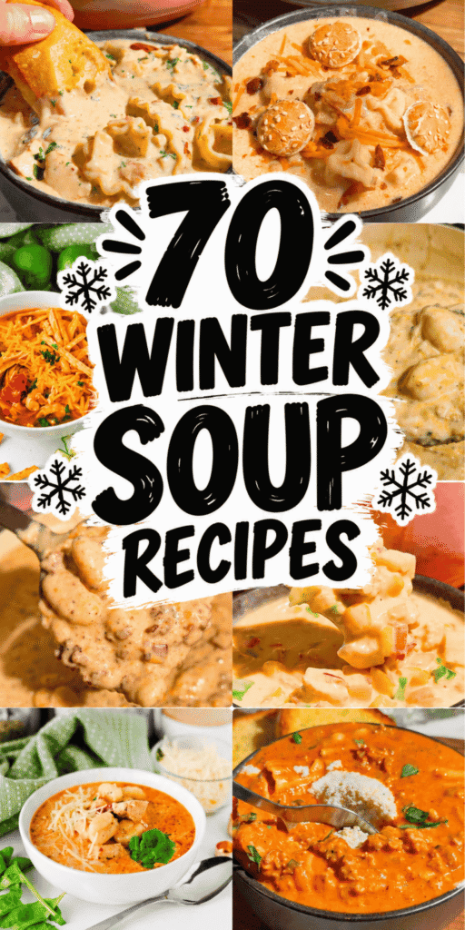 Need new Comfort Food Recipes for chilly nights? This collection of 70 winter soup recipes is packed with warming dinner inspiration. Explore creamy soup recipes, chicken soup recipes, lasagna soup, broccoli cheddar favorites, loaded potato soup, and filling beef and vegetable combinations. Perfect for snow day meal ideas, easy family meals, and hot meals for cold days. Save this roundup so you always have a delicious soup idea ready when winter weather hits. These are the kinds of comforting bowls you will want to make again and again. Great for planning easy dinners without getting stuck in a recipe rut. From creamy to brothy, there are lots of delicious flavors to explore. Keep this list handy whenever you need fresh soup inspiration.