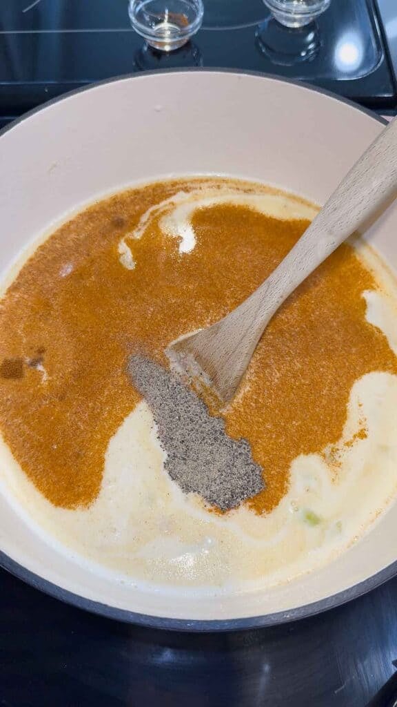 paprika, salt, pepper and half and half added to soup