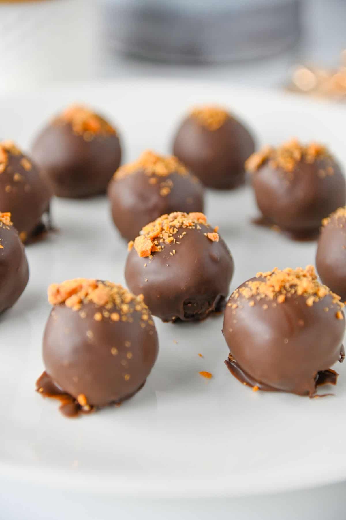 chilled butterfinger balls on a plate