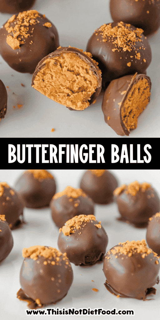 These Butterfinger Balls are an easy no bake dessert made with creamy peanut butter, powdered sugar, graham cracker crumbs, crushed Butterfinger candy and a smooth chocolate almond bark coating. This simple candy recipe is perfect for Christmas dessert trays, holiday parties, cookie exchanges, potlucks, homemade food gifts or an easy make ahead treat for peanut butter lovers. If you need bite sized desserts, chocolate peanut butter balls, Butterfinger candy recipes, no bake Christmas treats, homemade candy ideas or easy party sweets, these crunchy, creamy Butterfinger balls are a fun recipe to save. They set up beautifully, travel well, look great on a dessert platter and deliver that sweet, salty candy bar flavor in every chocolate covered bite.