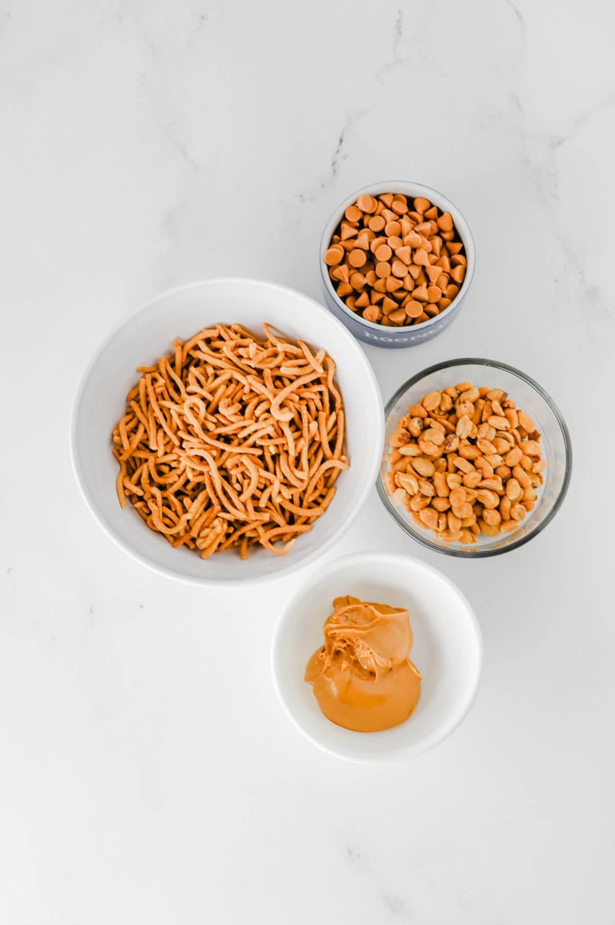 butterscotch haystack ingredients on the kitchen counter