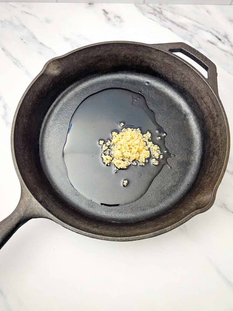 minced garlic and olive oil in a skillet