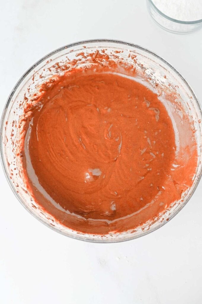 chocolate cookie batter in a mixing bowl