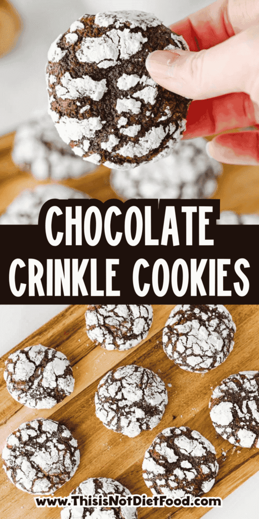 These Chocolate Crinkle Cookies are rich, fudgy, and rolled in powdered sugar for that classic crackled holiday cookie look. Made with cocoa powder, granulated sugar, oil, eggs, vanilla, flour, baking powder, salt, and powdered sugar, this easy chocolate cookie recipe chills overnight so the dough bakes up soft, chewy, and deeply chocolatey. Perfect for Christmas cookie trays, holiday baking, cookie exchanges, dessert platters, bake sales, homemade food gifts, or cozy weekend treats, these homemade chocolate crinkles are simple to make and always look bakery-worthy. Save this recipe for easy Christmas cookies, fudgy chocolate cookies, powdered sugar cookies, make ahead cookie dough, chocolate Christmas cookies, and holiday desserts everyone will grab first.