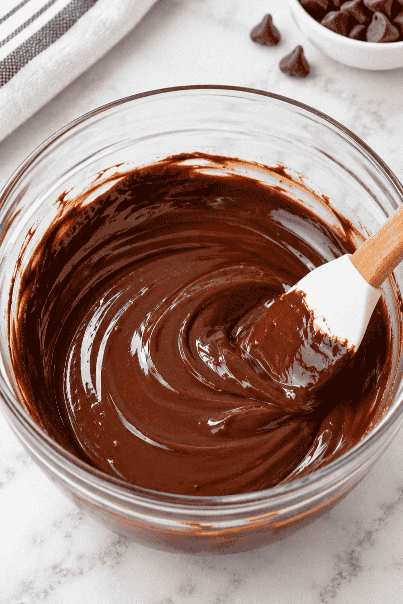chocolate ganache in a glass bowl