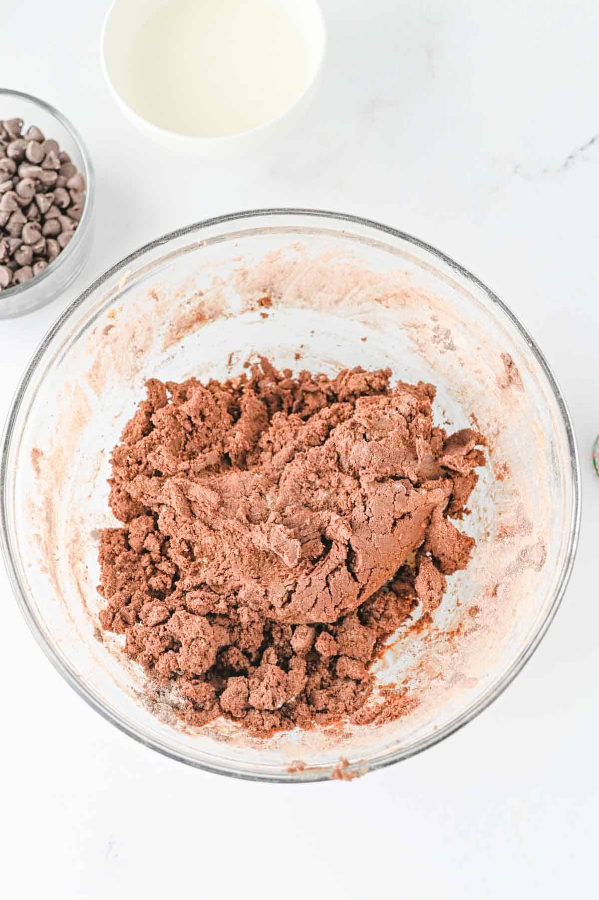 chocolate cookie dough in a mixing bowl