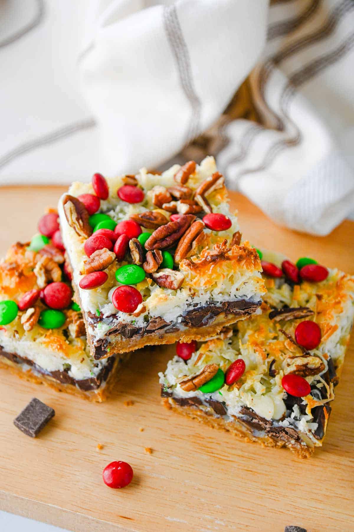stacked 7 layer bars on a board