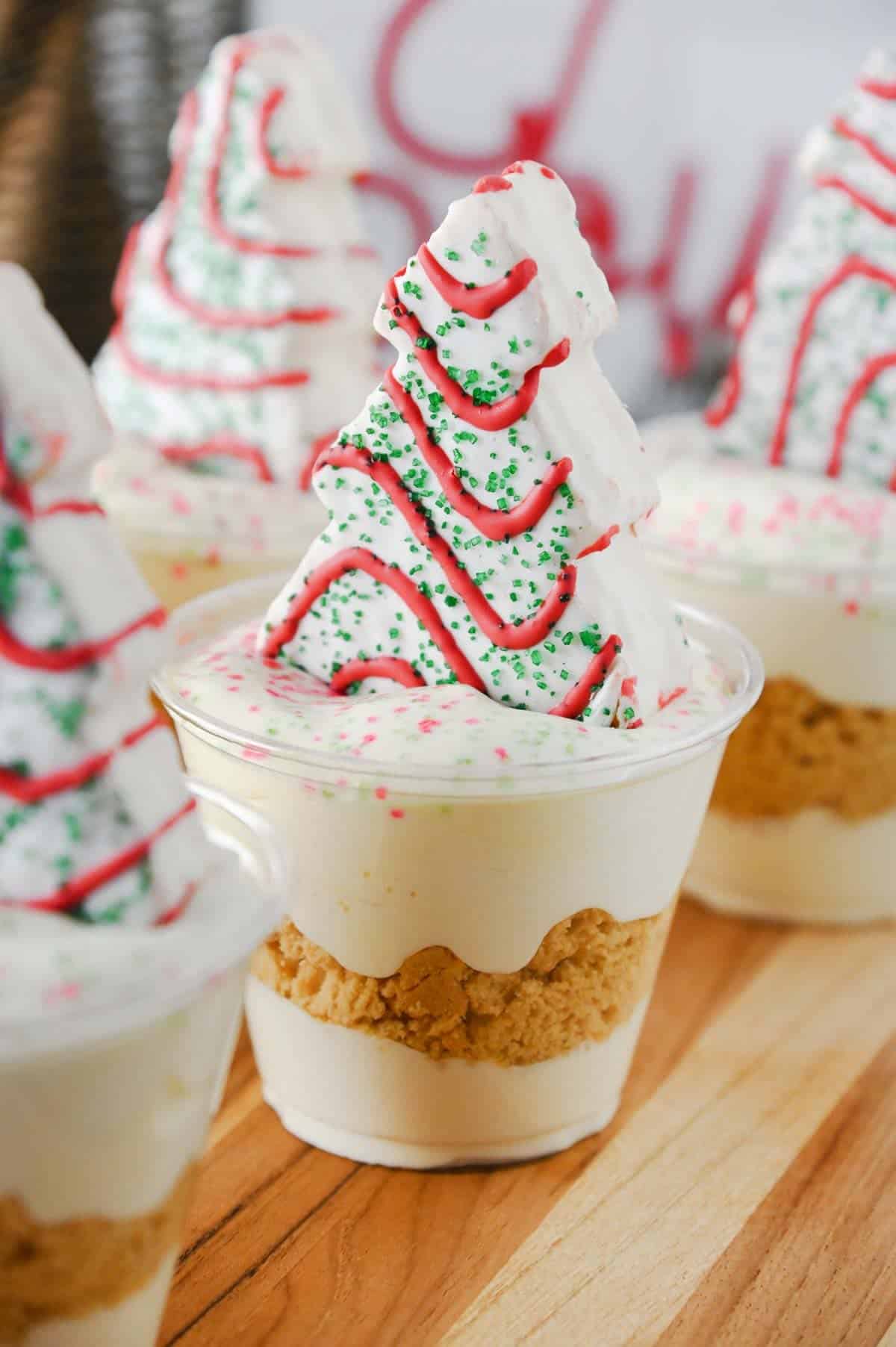 little debbie christmas tree on top of a pudding cup
