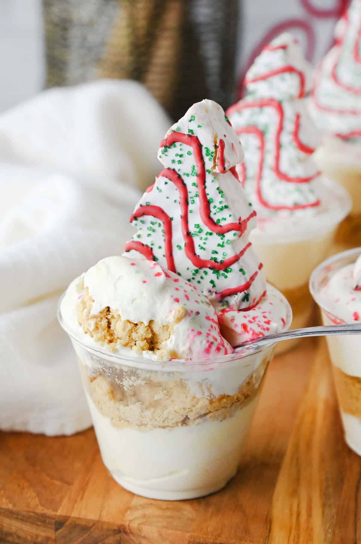 spoonful of christmas tree cake dirt cup