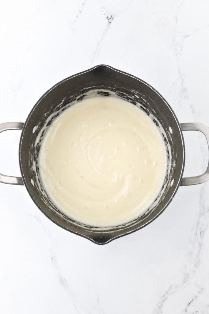 melted marshmallow mixture in a large pot